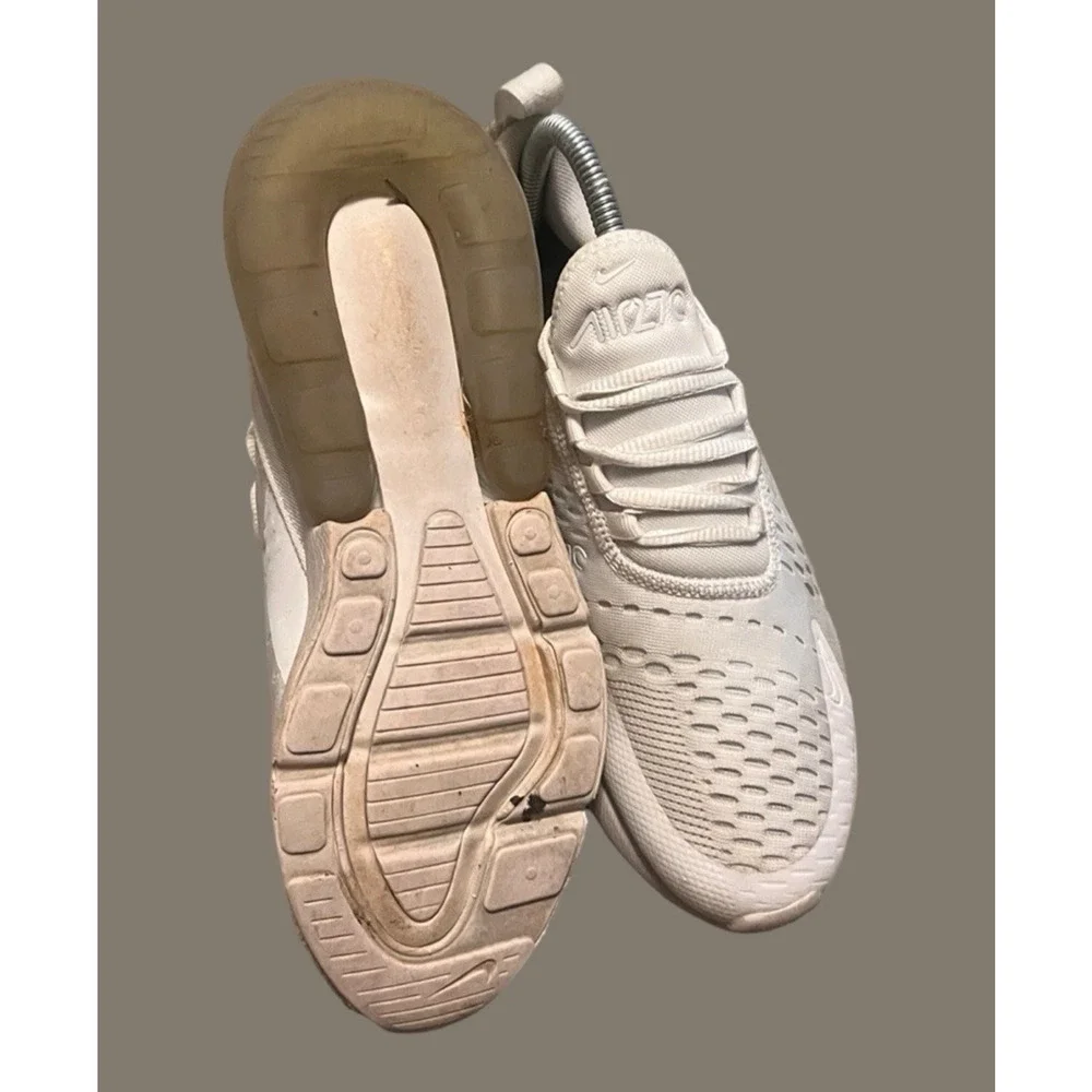 SIZE 5Y- NIKE Air Max 270 Running Shoes, White & Metallic Silver | 943345-103